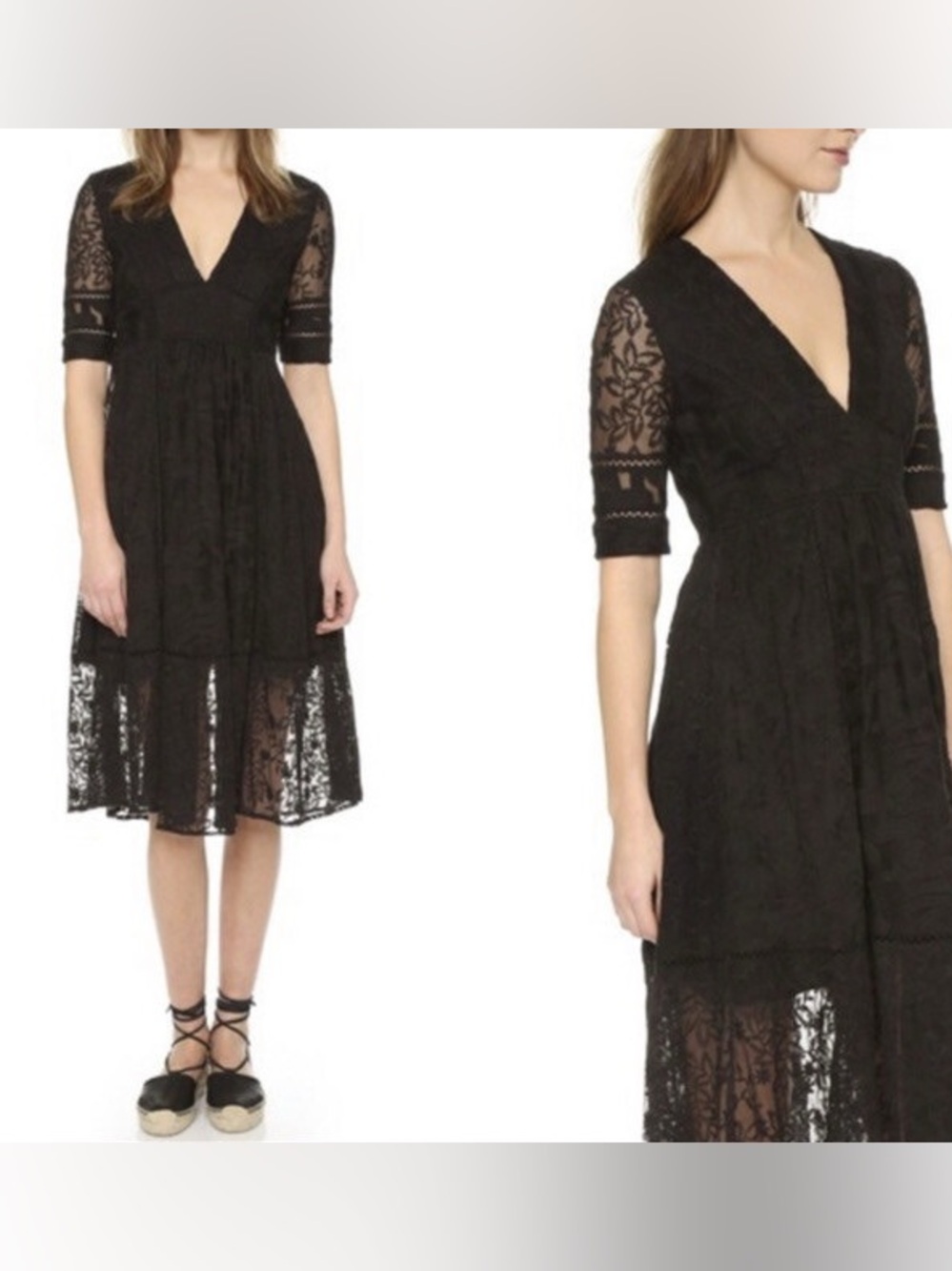 Free People Mountain Laurel Lace Midi Dress in black.